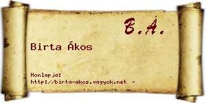 Birta Ákos névjegykártya
